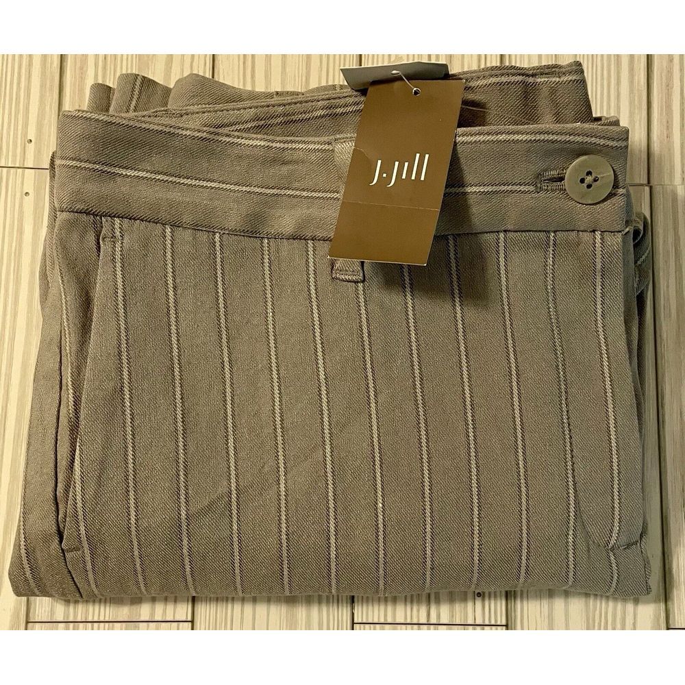 NWT J Jill Linen Stretch Gray Striped Cropped Pants Size 12P